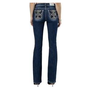 MISS ME Women's Floral Scene Mid-Rise Dark Blue Bootcut Jeans (M9250B) - Miss Me