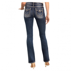 MISS ME Women's Sailor Buttons Mid-Rise Dark Blue Trouser Bootcut Jeans (M5148B31)