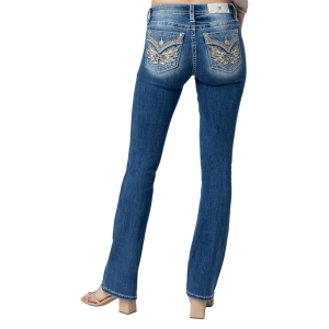 Miss Me Miss Me Women's Warm Wings Light Blue Mid-Rise Bootcut Jeans with Faux Flap Pockets (M3080B60) - $104.99 at gritroutdoors.com