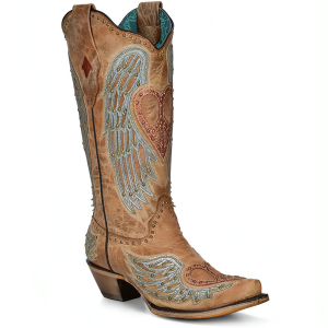 CORRAL Women's Sand Heart And Wings Overlay And Embroidery And Studs Boots (A4235-M-05)