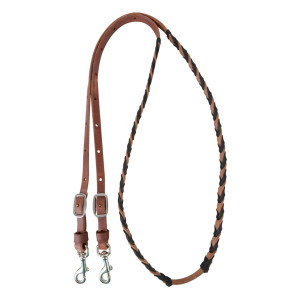 MARTIN SADDLERY Latigo Laced Barrel Rein 5/8in Thick Buckle And Keeper Snap Ends (BR58B) - Martin Saddlery