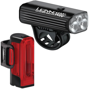 LEZYNE Macro Drive 1400+ Bike Light With Strip Drive Pro 400+ Pair Satin Black Bike Light (1-LED-4P-V1737)