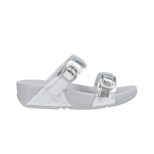 FITFLOP Lulu Adjustable Metallic-Leather Silver Slides (HS8-011) - Fitflop