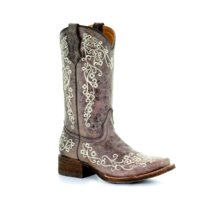 CORRAL Girl's Brown Embroidery Square Toe Cowboy Boots (A2980-TN)