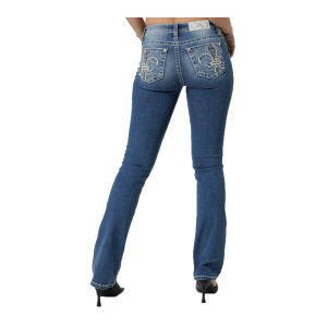 MISS ME Womens Vernal Fleur De Lis Abstact Stitch 32L Mid-Rise Medium Blue Bootcut Jeans (M9312BV) - Miss Me