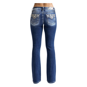 MISS ME Womens Abstract Stitch 32L Dark Blue Mid-Rise Bootcut Jeans (M9361BV) - Miss Me