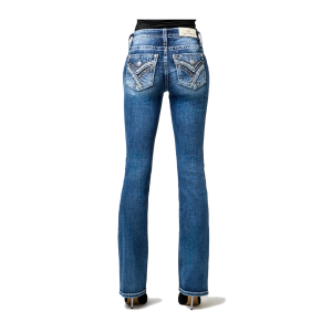 Miss Me MISS ME Womens Crissy Alyx Winter Lace Faux Flap Pocket 30L Mid-Rise Medium Blue Bootcut Jeans (M3444B125S) - $119.00 at gritroutdoors.com