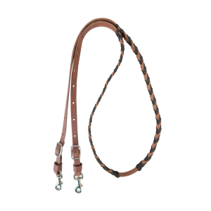 MARTIN SADDLERY Latigo Laced Barrel 3/4in Thick Buckle And Keeper Snap Ends Rein (BR34BL) - Martin Saddlery