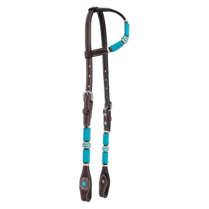 CIRCLE Y Turquoise Roundup One Ear Chocolate Headstall (1025-15-SC) - Circle Y