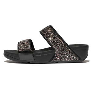 FITFLOP Lulu Multi-Tonal Glitter Slides Black Multi Sandals (JE5-C55)