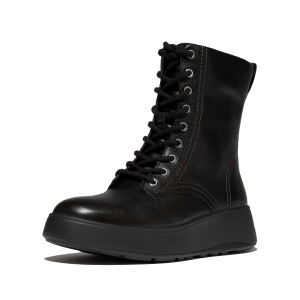 FITFLOP Women's F-Mode Stitch Warm Black Tumbled-Leather Lace-Up Ankle Boots (E1S-001) - Fitflop