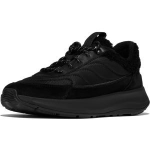 FITFLOP Women's F-Mode Flow Shearling-Mix All Black Sneakers (E1X-090) - Fitflop