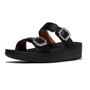 FITFLOP Women's Lulu Crystal-Buckle Leather Slide Sandals (E1E) - Fitflop