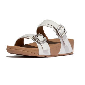 FITFLOP Women's Lulu Crystal-Buckle Leather Slide Sandals (E1E) - Fitflop