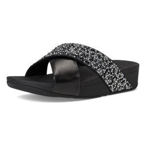 FITFLOP Womens Lulu Crystal-Mix Metallic Cross Slides Sandals (JL1) - Fitflop
