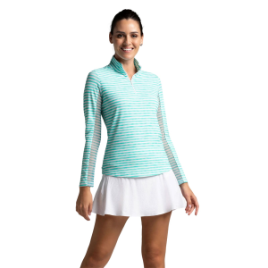 IBKUL Women's Landon Stripe II Print Long Sleeve Mock Neck Top (10164) - Ibkul