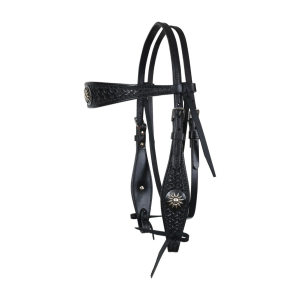CIRCLE Y Dark Rider Shaped Spider Browband Headstall (1075-12-AB) - Circle Y