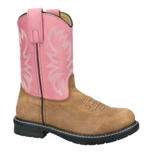 SMOKY MOUNTAIN BOOTS Girl's Buffalo Vintage Brown/Pink Leather Wellington Western Boots (3405C)