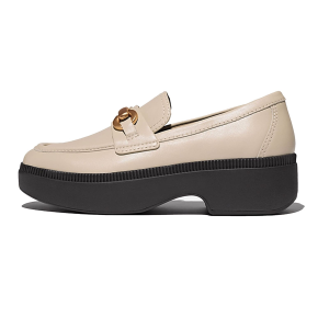 FITFLOP Women's F-Luma Chunky-Snaffle Stone Beige Leather Demi-Wedge Loafers (IJ7-A20)