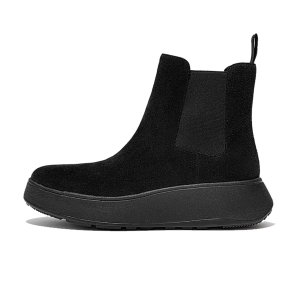 FITFLOP Women's F-Mode Suede Flatform All Black Chelsea Boots (FK3-090)