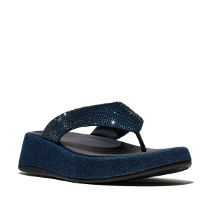 FITFLOP Women's F-Mode Dark Denim Toe Post Denim And Hotfix Sandals (A2W-D71)