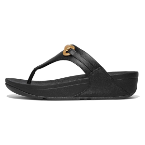 FITFLOP Women's Lulu Chunky-Snaffle Leather Toe-Post Black Sandals (HY7)
