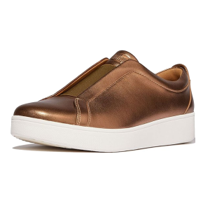 FITFLOP Women's Rally Elastic Bronze Mix Metallic Leather Slip-On Sneakers (GS2-616)