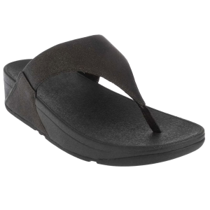 FITFLOP Women's Lulu Shimmer All Black Toe-Post Sandals (EU9-090)