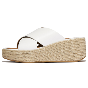 FITFLOP Women's Platfforms Espadrille Leather Wedge Cross Slides (A5K)