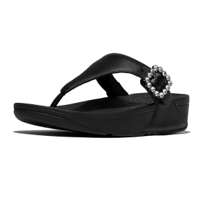 FITFLOP Women's Lulu Crystal-Buckle Leather Toe-Post Sandals (E1D)