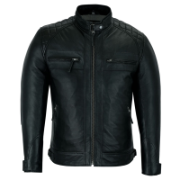 VANCE LEATHERS USA Men's Cafe Racer Waxed Lambskin Motorcycle Leather Jacket