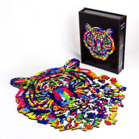 Woodary Tiger Colored Wooden Jigsaw Puzzle for Adults w/ Gift Box, 121 Pieces