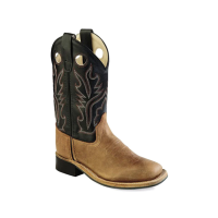 OLD WEST Children's Broad Square Toe Brown Foot/Dark Brown Shaft Leather Cowboy Boots