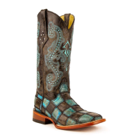 FERRINI Women's Patchwork S-Toe Black/Teal Boots (8139350)
