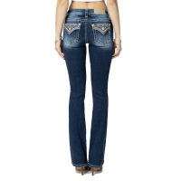 MISS ME Women's Magenta Embroidered Quilt Mid-Rise Dark Blue Bootcut Jeans (M9185B)