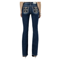 MISS ME Women's Floral Scene Mid-Rise Dark Blue Bootcut Jeans (M9250B)