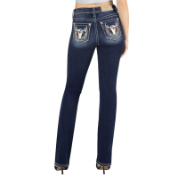 Miss Me Women's Western Longhorn Dark Blue Mid-Rise Bootcut Jeans (M9222B)