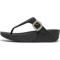 FITFLOP Women's Lulu Crystal-Buckle Leather Toe-Post Black Sandals (HN9-001)