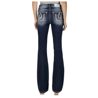 MISS ME Women's Mid Rise Double Horseshoe Embellished Dark Blue Bootcut Jeans (M3975B)