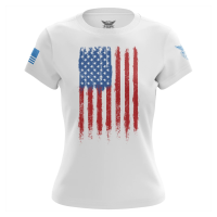 WE THE PEOPLE HOLSTERS Women's Fresh Paint American Flag White Short Sleeve Shirt (CREWF-W_0230-T-FL)