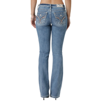 MISS ME Women's Americana Medium Blue Mid-Rise Bootcut Jeans with Faux Flap Pockets (M9311B)