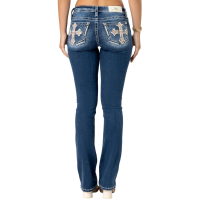 MISS ME Women's Elena Cross Warm Boho Cross Dark Blue Mid-Rise Bootcut Jeans (M9352SBV)