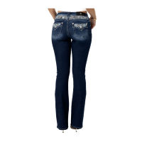 MISS ME Womens Sophia Glitz Snake Skin Faux Flap Pockets 34L Mid-Rise Dark Blue Bootcut Jeans (M9353BL)