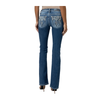 MISS ME Womens Wynter Dream Bohemian Star Dreamcatcher 34L Mid-Rise Dark Blue Bootcut Jeans (M9355BL)