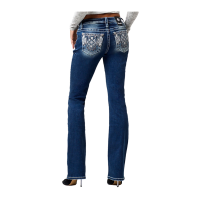MISS ME Womens Wilde Aztec Embroidered Diamond 32L Mid-Rise Medium Blue Bootcut Jeans (M9378BV)