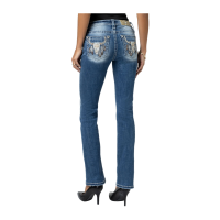 MISS ME Womens Seraphina Aztec Feathered Cow 34L Mid-Rise Medium Blue Bootcut Jeans (M9364SBL)
