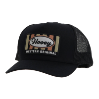 HOOEY Sudan 5-Panel Tan/Gray Rectangle Patch Black Trucker Cap (2311T-BK)