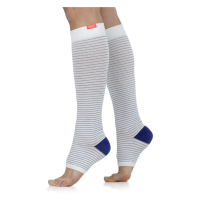 VIM&VIGR Pinstripe Cotton 20-30 mmHg Cream/Dark Indigo Open Toe Compression Socks (V2C-102G-1374)