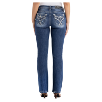 MISS ME Womens Criss Cross Paisley Faux Flap Pocket Mid-Rise 34L Bootcut Jeans (M3444B120L)