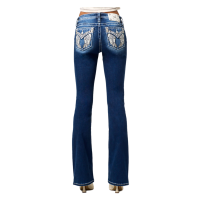 MISS ME Womens Cassiel Wings Tribal Feather Faux Flap Pocket Mid-Rise 32L Bootcut Jeans (M5082B181V)